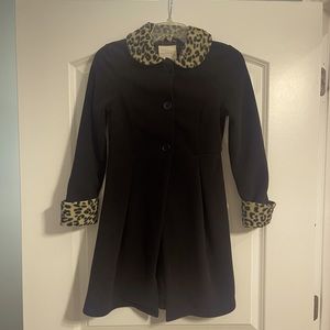 Girls’ Copper Key leopard-trim coat, size 10-12.